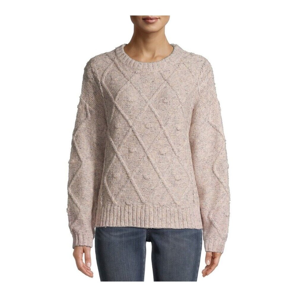 Womens XL Christmas Sweater Cable Knit Blush Pink Neutral Sz 16 18 Time And Tru